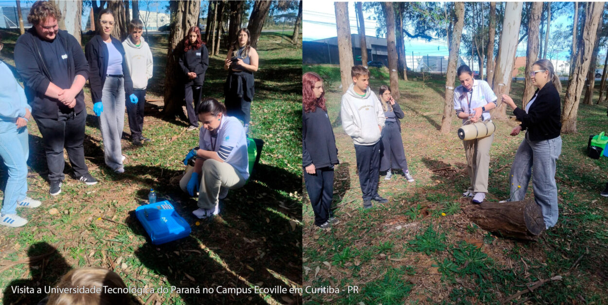 A galeria reúne momentos do clube do Colégio Estadual Otalípio Pereira de Andrade, em Campo Largo. As imagens registram os membros no laboratório da escola e ao ar livre em diferentes etapas, destacando a construção da maquete da fossa ecológica.